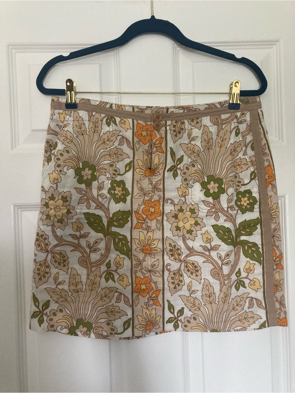 Tommy Bahama Floral Print A-Line Linen Skirt - Beige, Olive & Orange, Size 4